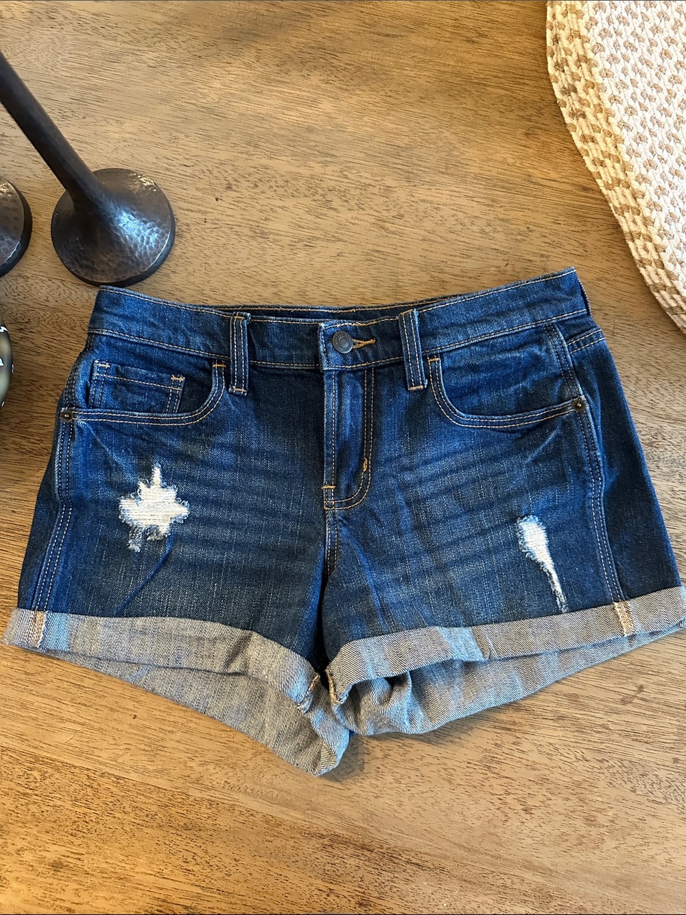Old Navy boyfriend mid rise Dark Blue Denim jean shorts Roll-Cuff Women's 0